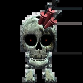 Community reference picture of the Banger: a skull with two syringes driven into the top of its head.